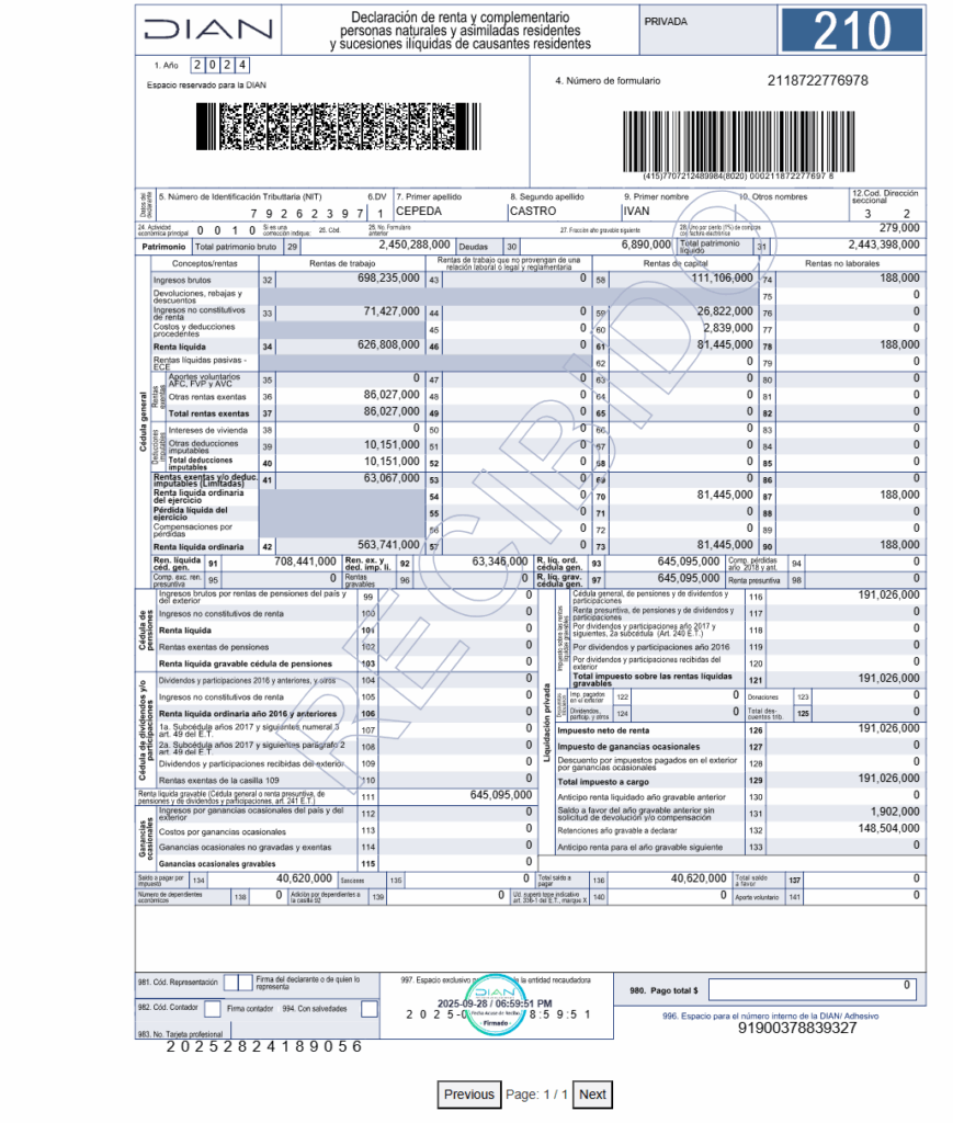 Declaración de renta de Iván Cepeda, no reporta deuda por más de $600 millones de su campaña de 2022.