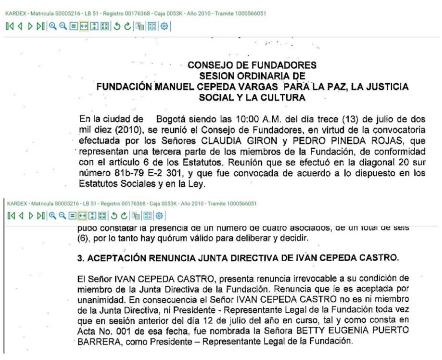 Documento sobre Consejo de Fundadores Sesión Ordinaria de Fundación Manuel Cepeda Vargas para La Paz, La Justicia Social y La Cultura, fundada por Iván Cepeda Castro.